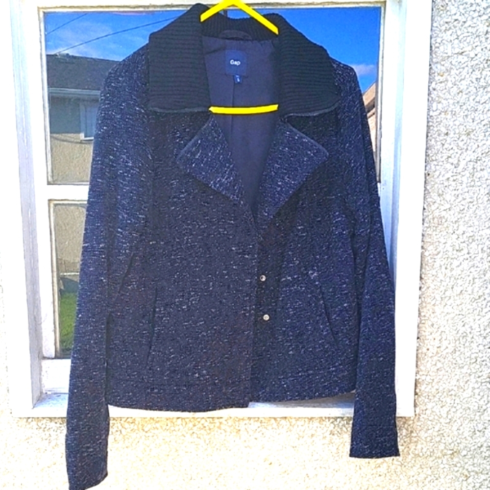 "Casual Cool" GAP Blue Black Knit Moto Blazer